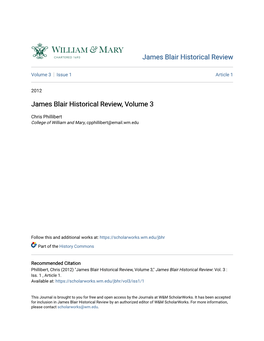 James Blair Historical Review, Volume 3