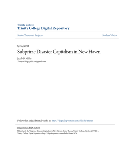 Subprime Disaster Capitalism in New Haven Jacob D