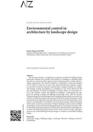 Environmental Control in Architecture by Landscape Design