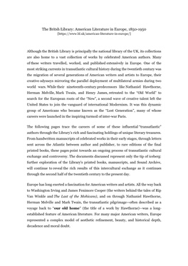 The Britsh Library: American Literature in Europe, 1850-1950 [
