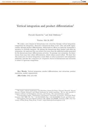 Vertical Integration and Product Differentiation1