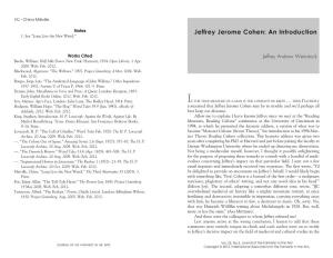 Jeffrey Jerome Cohen: an Introduction 1
