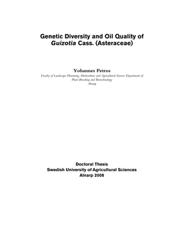 Genetic Diversity and Oil Quality of Guizotia Cass. (Asteraceae)