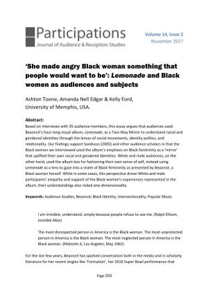 Lemonade and Black Women As Audiences and Subjects