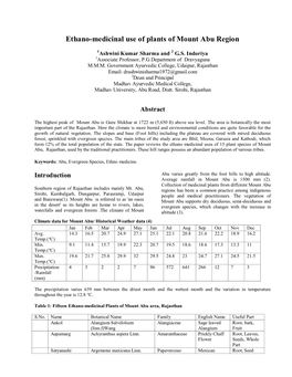 Ethano-Medicinal Use of Plants of Mount Abu Region