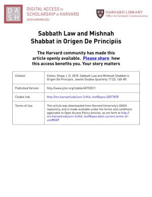 Sabbath Law and Mishnah Shabbat in Origen De Principiis