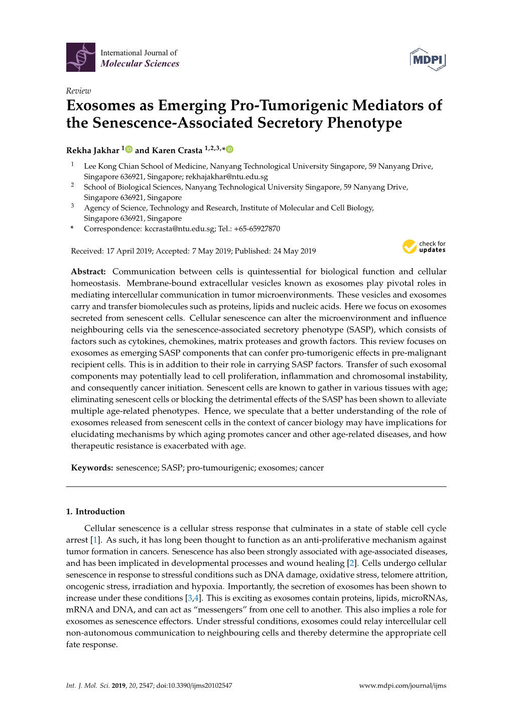 Exosomes As Emerging Pro-Tumorigenic Mediators of the Senescence-Associated Secretory Phenotype