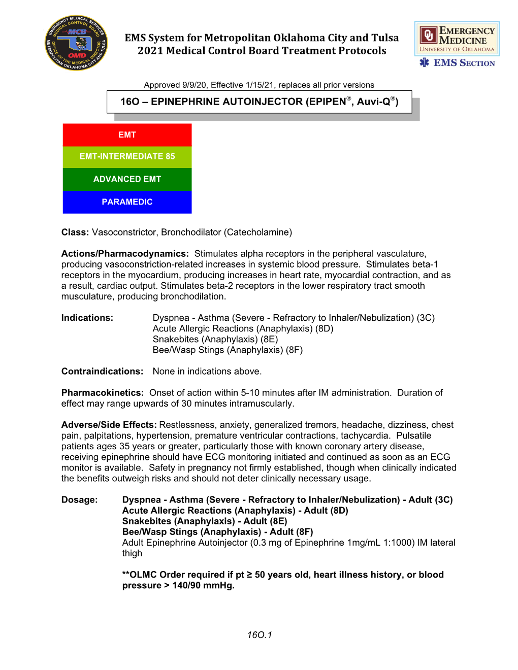 EMS System for Metropolitan Oklahoma City and Tulsa 2021 Medical Control Board Treatment Protocols