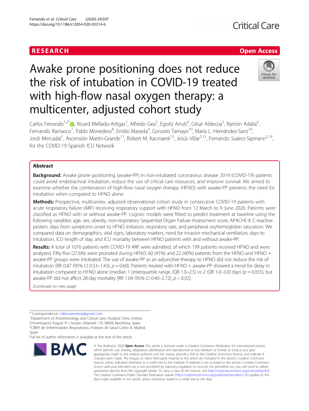 Awake Prone Positioning Does Not Reduce the Risk of Intubation in COVID-19 Treated with High-Flow Nasal Oxygen Therapy