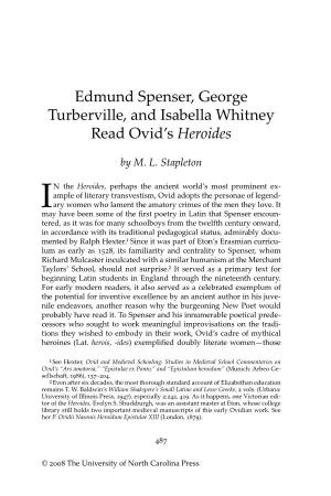 Edmund Spenser, George Turberville, and Isabella Whitney Read Ovid's