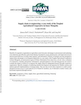 Supply Chain Re-Engineering: a Case Study of the Tonghui Agricultural Cooperative in Inner Mongolia CASE STUDY