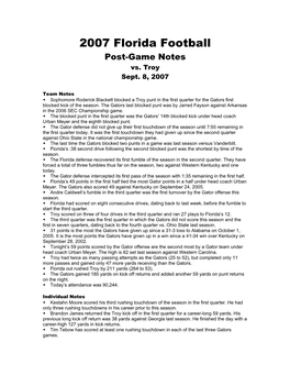 2007 Florida Football Post-Game Notes Vs