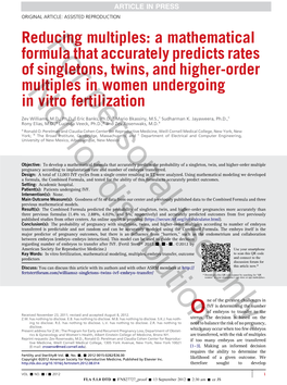 A Mathematical Formula That Accurately Predicts Rates of Singletons, Twins, and Higher-Order Multiplesnot in Women Undergoing in Vitro Fertilizationpersonal