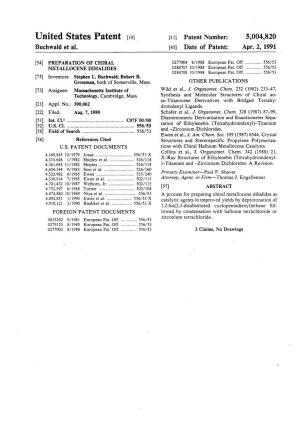 United States Patent (19) Ill) Patent Number: 5,004,820 Buchwald Et Al