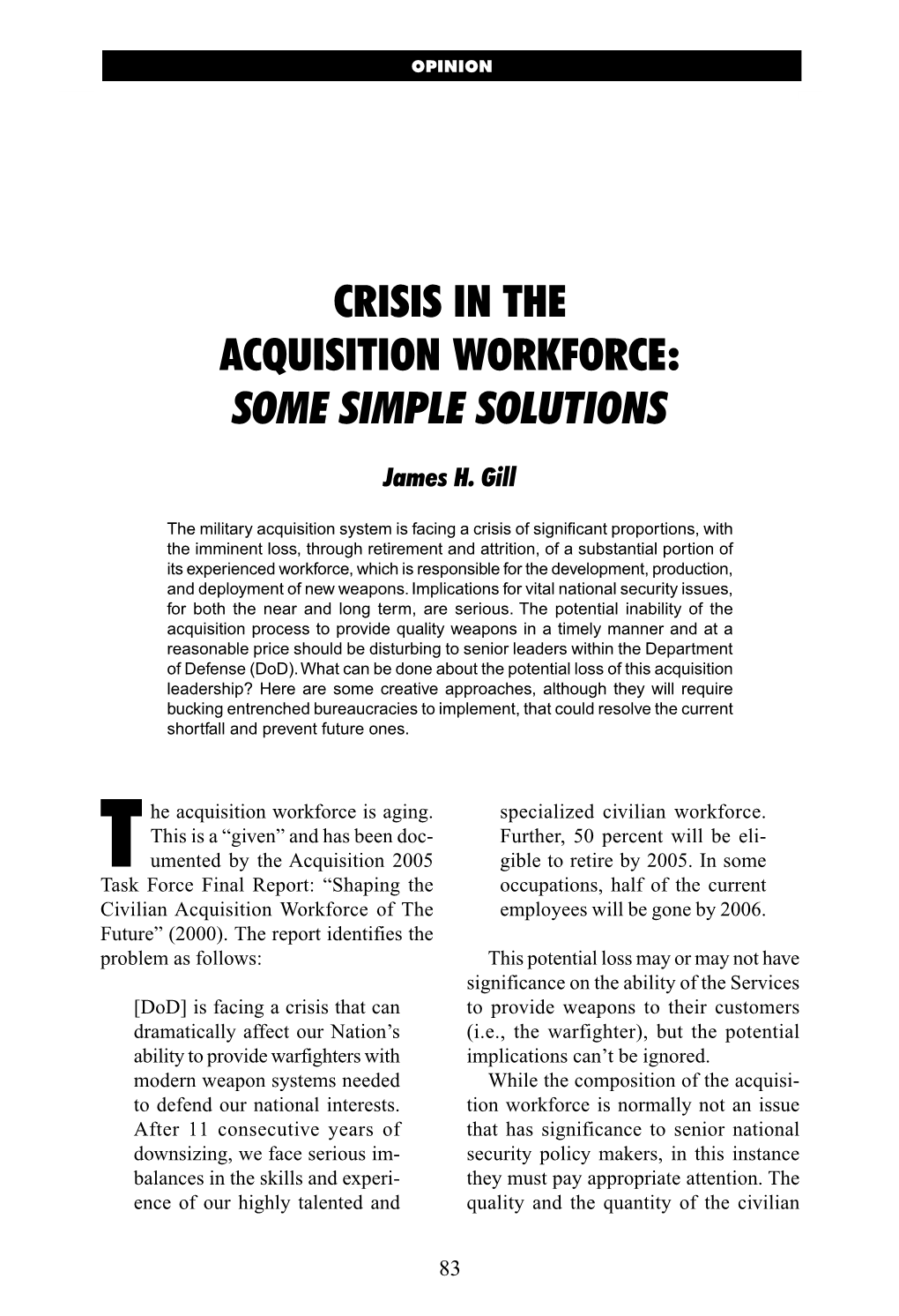 Crisis in the Acquisition Workforce: Some Simple Solutions