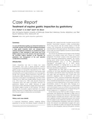Treatment of Equine Gastric Impaction by Gastrotomy R