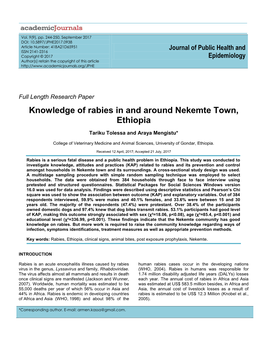 Knowledge of Rabies in and Around Nekemte Town, Ethiopia