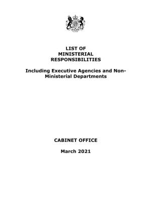 Ministerial Departments CABINET OFFICE March 2021