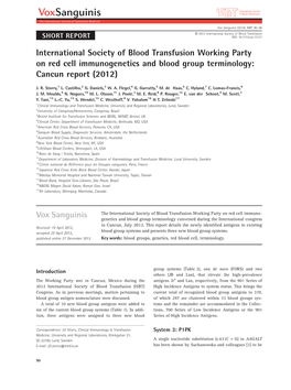 International Society of Blood Transfusion Working Party on Red Cell Immunogenetics and Blood Group Terminology: Cancun Report (2012)
