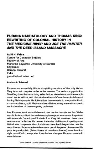 Purana Narratology and Thomas King: Rewriting of Colonial History in the Medicine River and Joe the Painter and the Deer Island Massacre