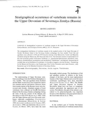 Stratigraphical Occurrence of Vertebrate Remains in the Upper Devonian of Severnaya Zemlya (Russia)