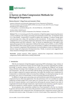 A Survey on Data Compression Methods for Biological Sequences