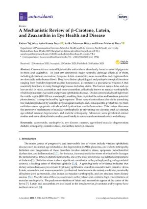 Carotene, Lutein, and Zeaxanthin in Eye Health and Disease