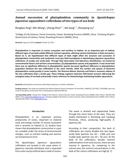 Annual Succession of Phytoplankton Community in Apostichopus Japonicus Aquaculture Cofferdams of Two Types of Sea Beds