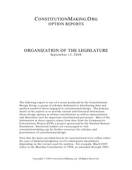 ORGANIZATION of the LEGISLATURE September 12, 2008