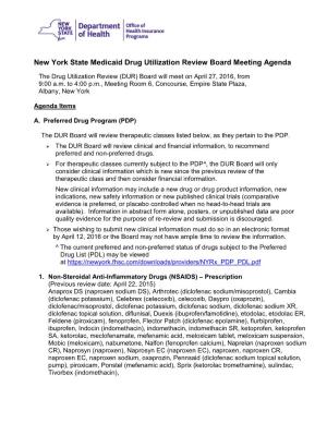New York State Medicaid Drug Utilization Review Board Meeting Agenda