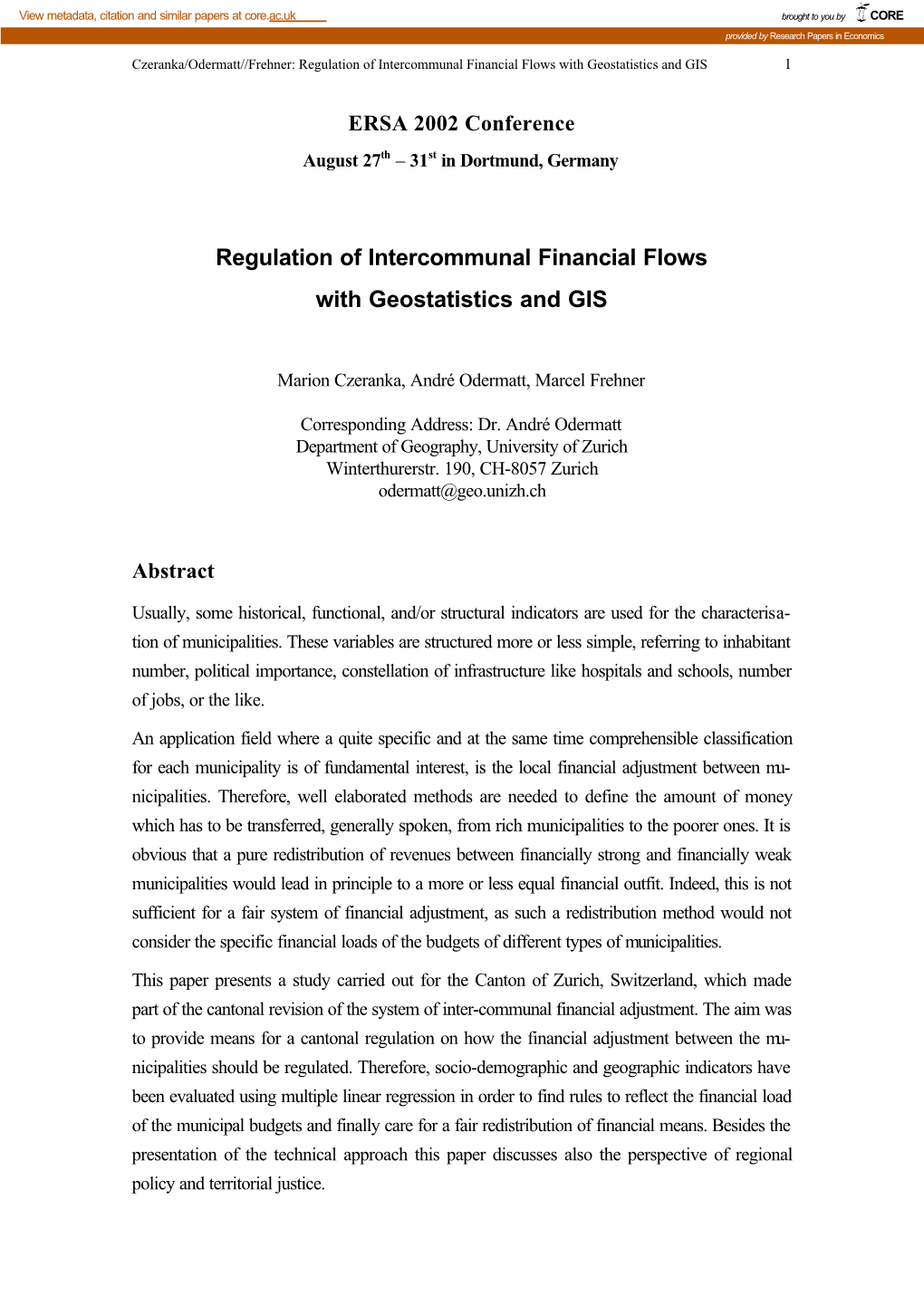 Regulation of Intercommunal Financial Flows with Geostatistics and GIS 1