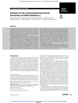 Deletion of 11Q in Neuroblastomas Drives Sensitivity to PARP Inhibition Elena Sanmartín1,2, Lisandra Munoz~ 1,2, Marta Piqueras3, J