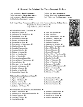 A Litany of the Saints of the Three Seraphic Orders