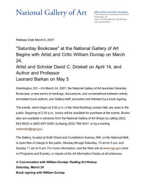 At the National Gallery of Art Begins with Artist and Critic William Dunlap on March 24, Artist and Scholar David C