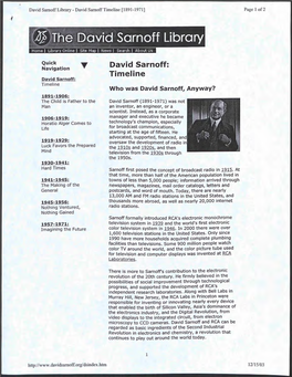 D Sarnoff Library - David Sarnoff Timeline [1891-1971] Page 1 of 2