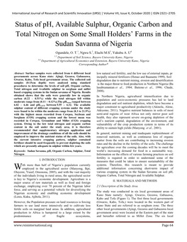 Status of Ph, Available Sulphur, Organic Carbon and Total Nitrogen on Some Small Holders’ Farms in the Sudan Savanna of Nigeria