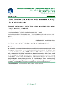 Current Conservational Status of Marsh Crocodiles in Haleji Lake Wildlife Sanctuary