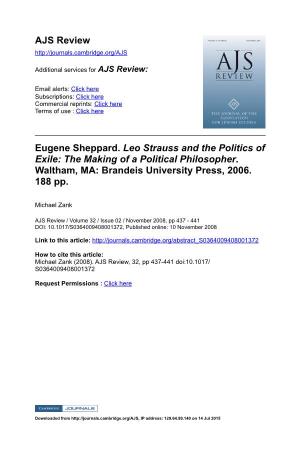 Leo Strauss and the Politics of Exile: the Making of a Political Philosopher