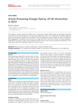 Article Processing Charges Paid by 25 UK Universities in 2014