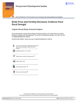 Bride Price and Fertility Decisions: Evidence from Rural Senegal