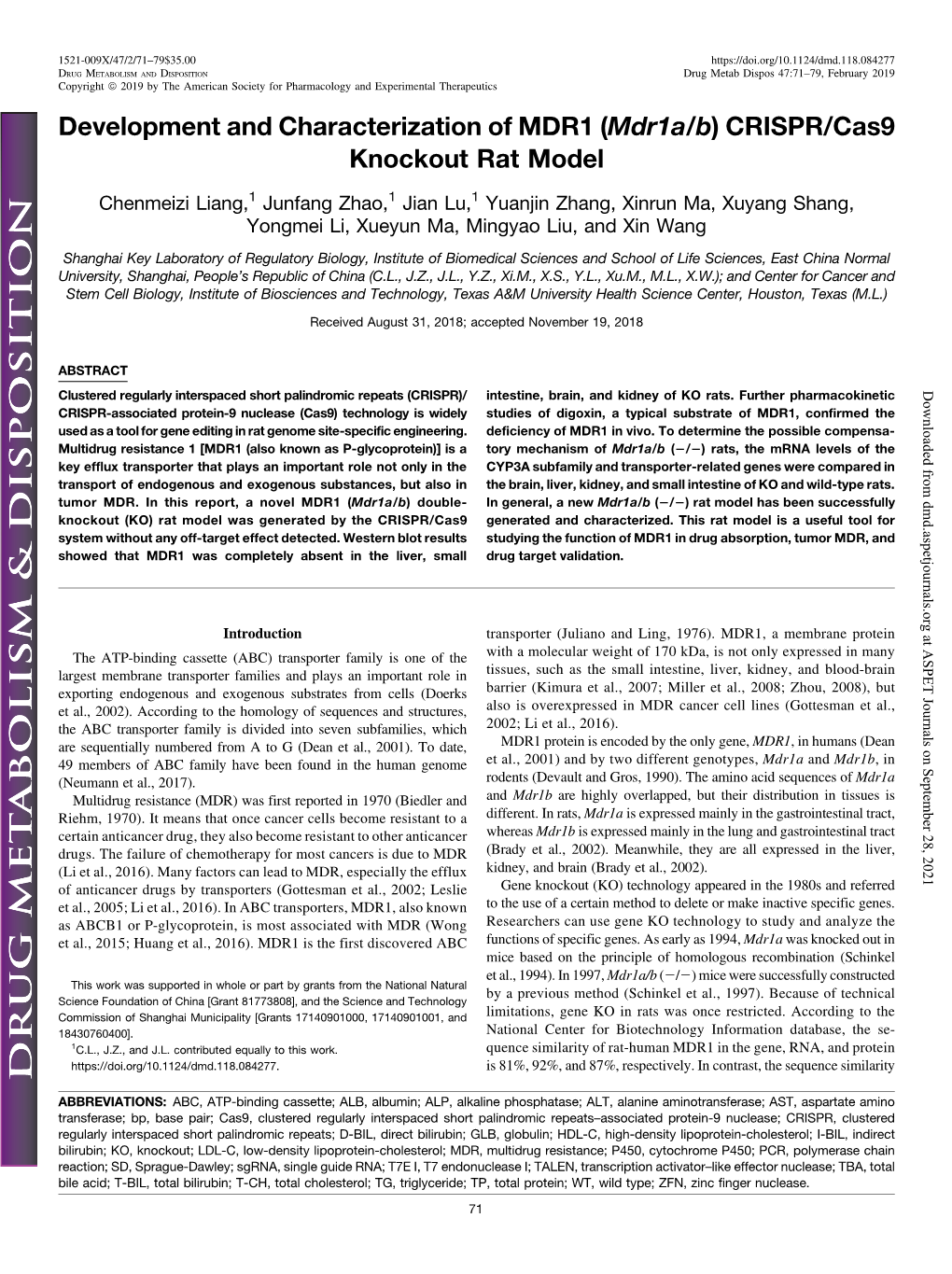 (Mdr1a/B) CRISPR/Cas9 Knockout Rat Model