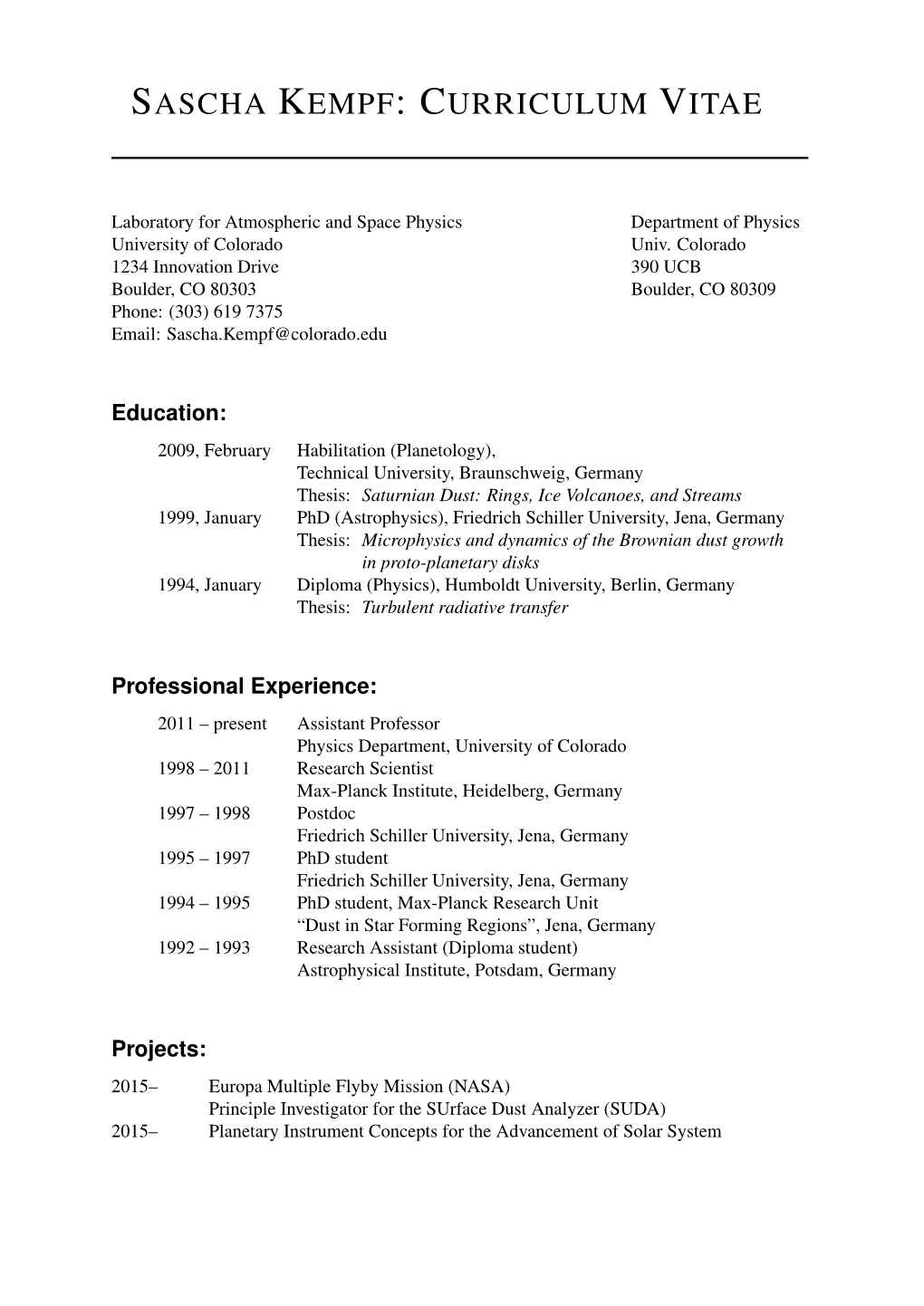 Sascha Kempf: Curriculum Vitae