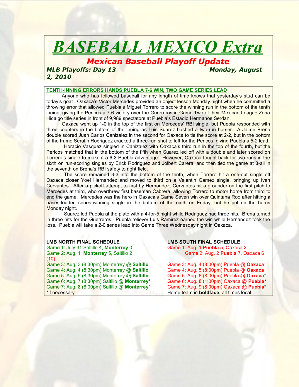 Mexican Baseball Playoff Update