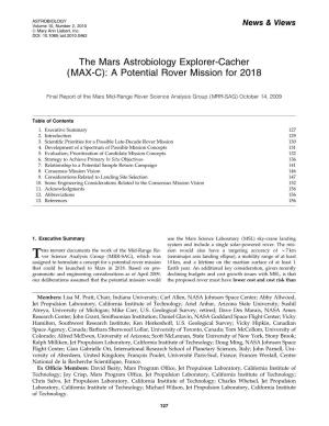 The Mars Astrobiology Explorer-Cacher (MAX-C): a Potential Rover Mission for 2018
