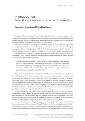 INTRODUCTION Semiotics of Translation, Translation in Semiotics