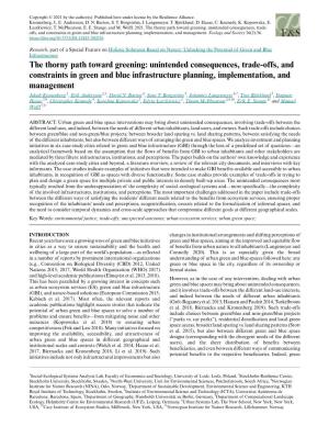 The Thorny Path Toward Greening: Unintended Consequences, Trade- Offs, and Constraints in Green and Blue Infrastructure Planning, Implementation, and Management