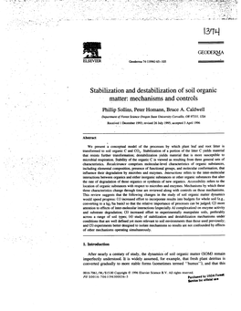 Stabilization and Destabilization of Soil Organic Matter: Mechanisms and Controls