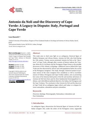 Antonio Da Noli and the Discovery of Cape Verde: a Legacy in Dispute: Italy, Portugal and Cape Verde