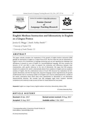 English Medium Instruction and Idiomaticity in English As a Lingua Franca Jessica G