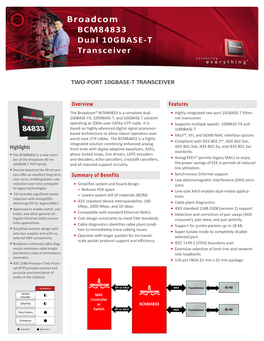 BCM84833 Dual 10GBASE-T Transceiver